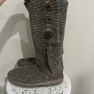 Ugg Australia Womens Cardy Knit Side Button 5819 Gray Boots Round Toe Size 6‎